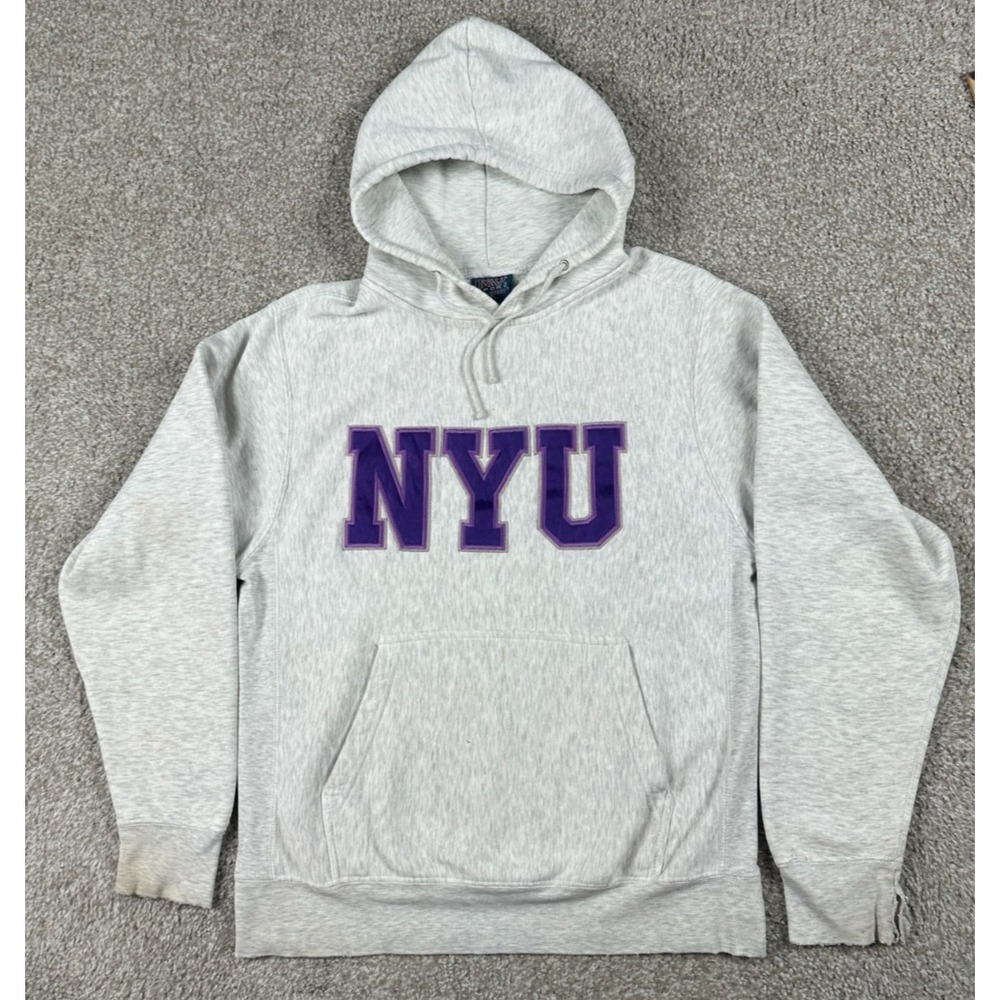 Vintage NYU New York University Hoodie Mens Medium Gray Fleece Pullover MV Sport